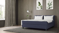 Boxspringbett Premium von Bruno – in Blau, Kurz-Kopfteil, Klassik-Armlehnen