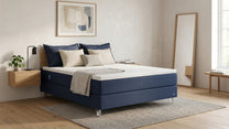 Boxspringbett Premium von Bruno – in Blau, Compact-Kopfteil, Klassik-Armlehnen