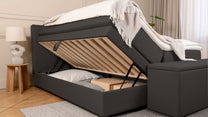 Boxspringbett Premium mit Stauraum von Bruno – in Anthrazit, Opus-Kopfteil