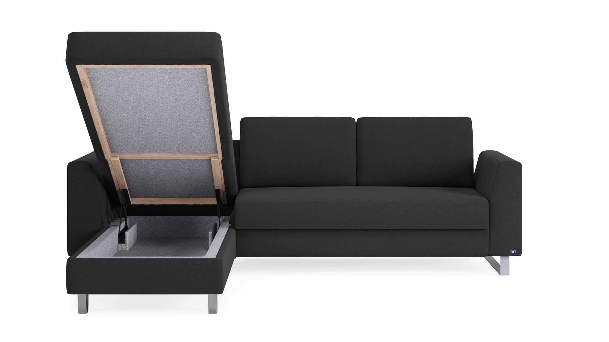 Schlafsofa von Bruno – 140 cm, in Anthrazit, Metallfüße