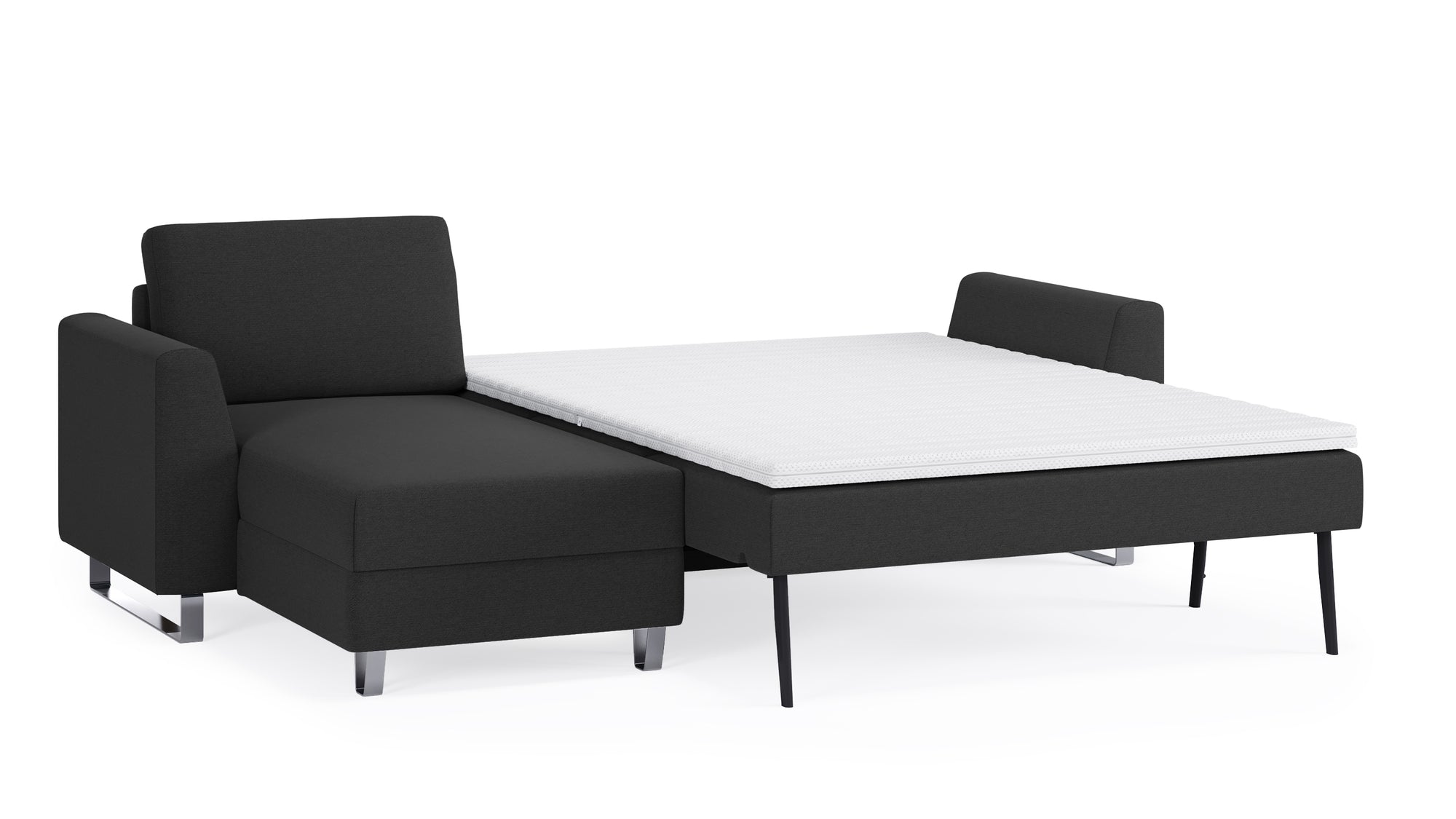 Schlafsofa von Bruno – 140 cm, in Anthrazit, Metallfüße