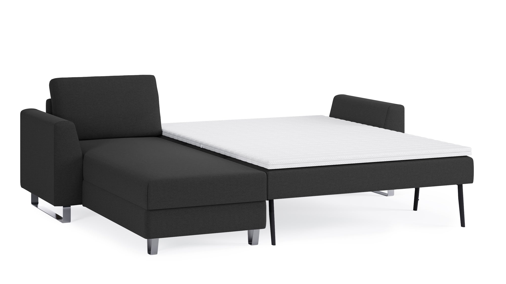 Schlafsofa von Bruno – 140 cm, in Anthrazit, Metallfüße