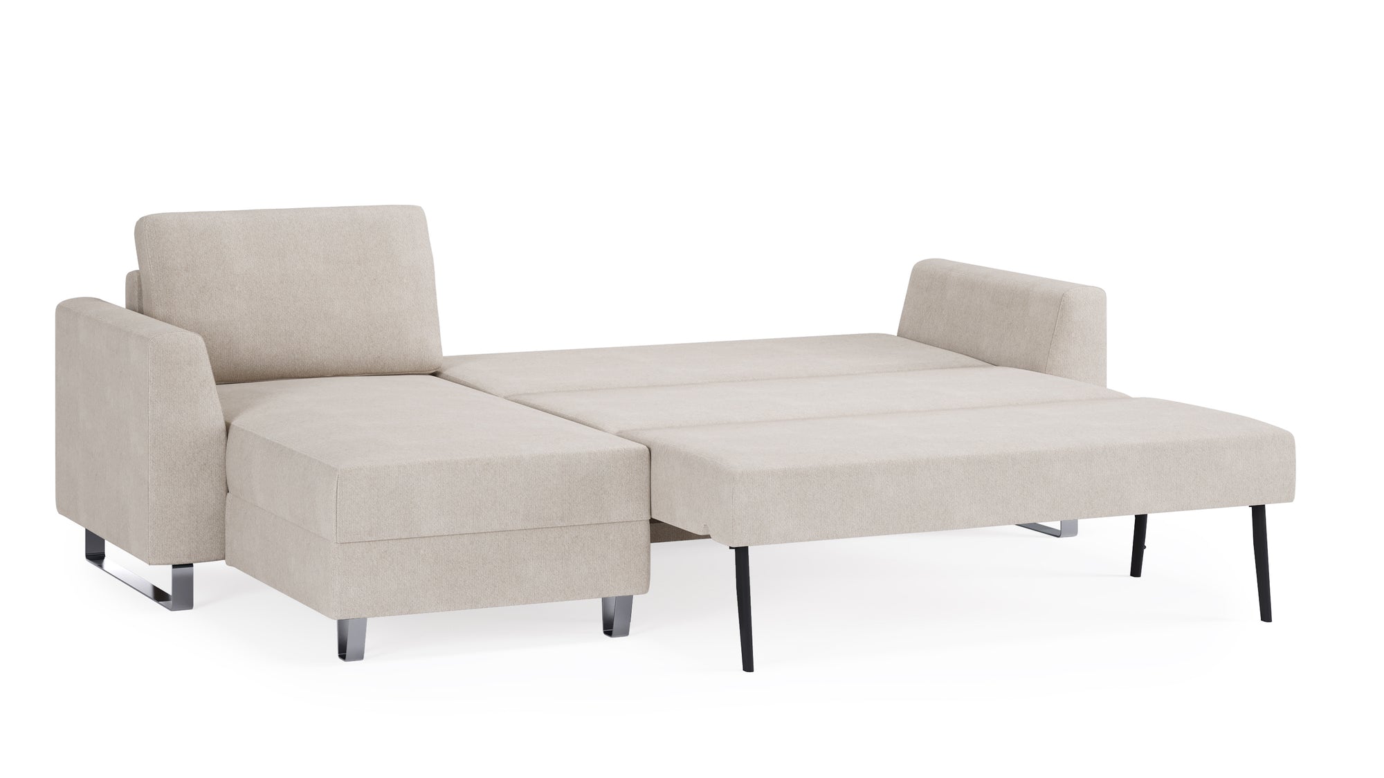 Schlafsofa von Bruno – 140 cm, in Beige, Metallfüße