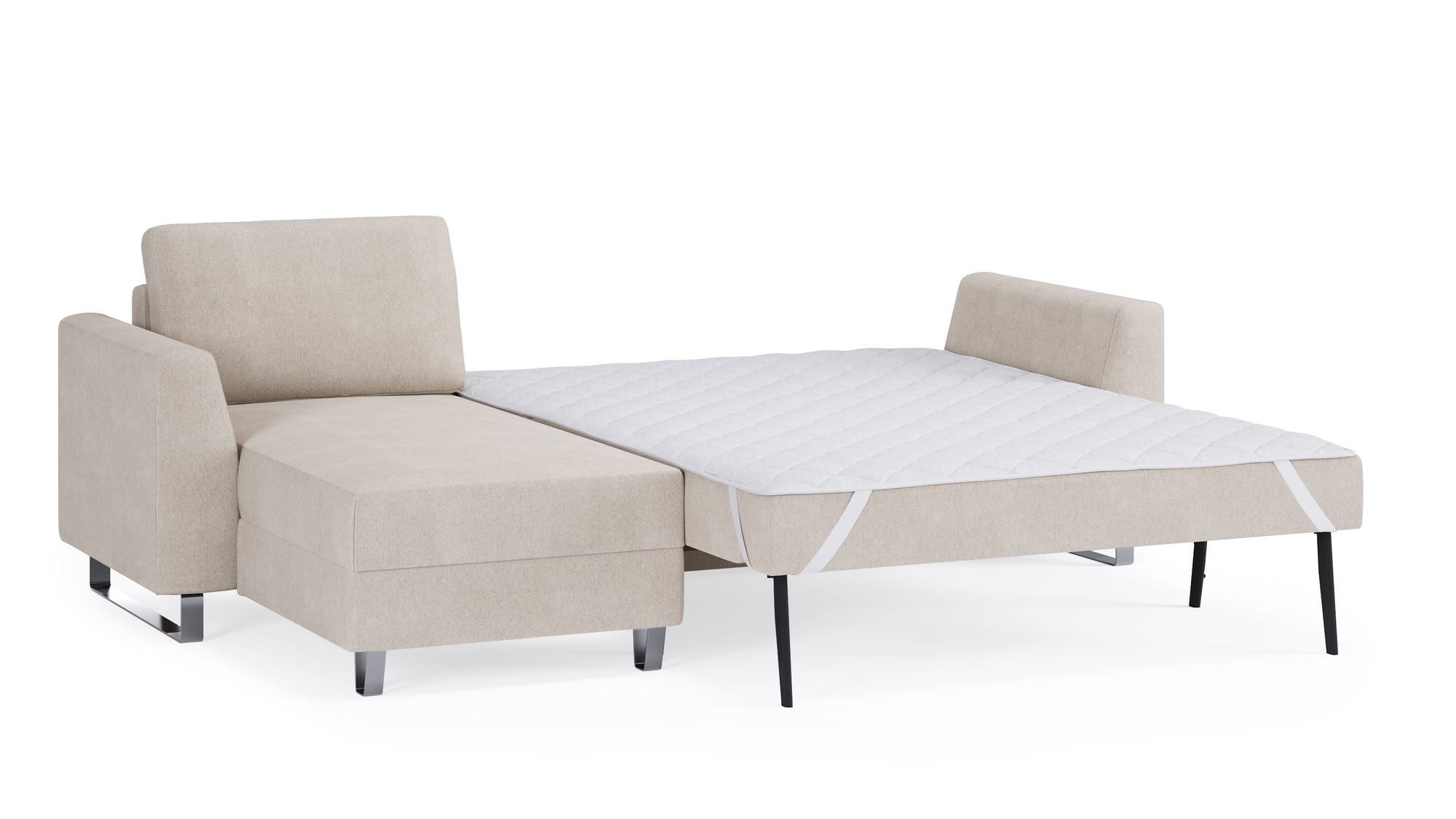 Schlafsofa von Bruno – 140 cm, in Beige, Metallfüße