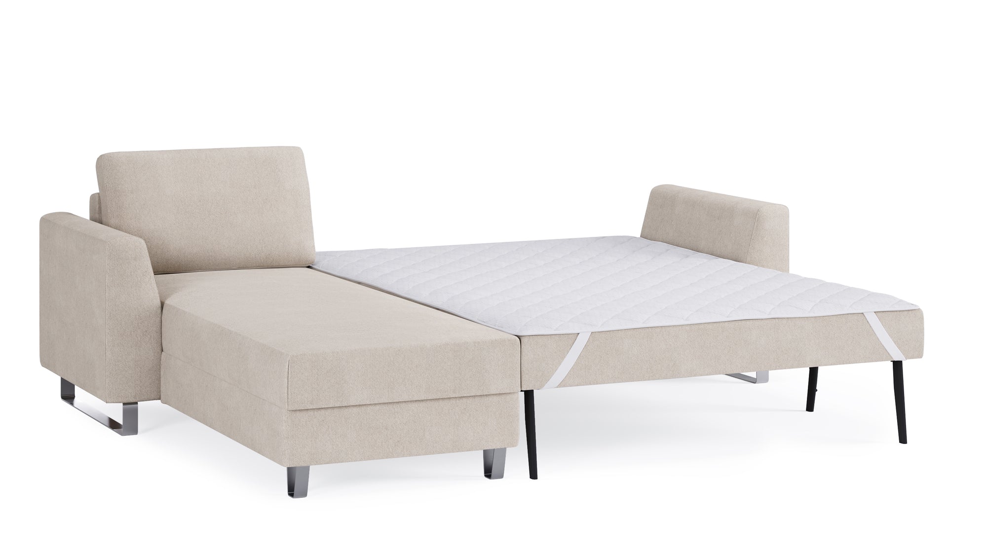 Schlafsofa von Bruno – 140 cm, in Beige, Metallfüße