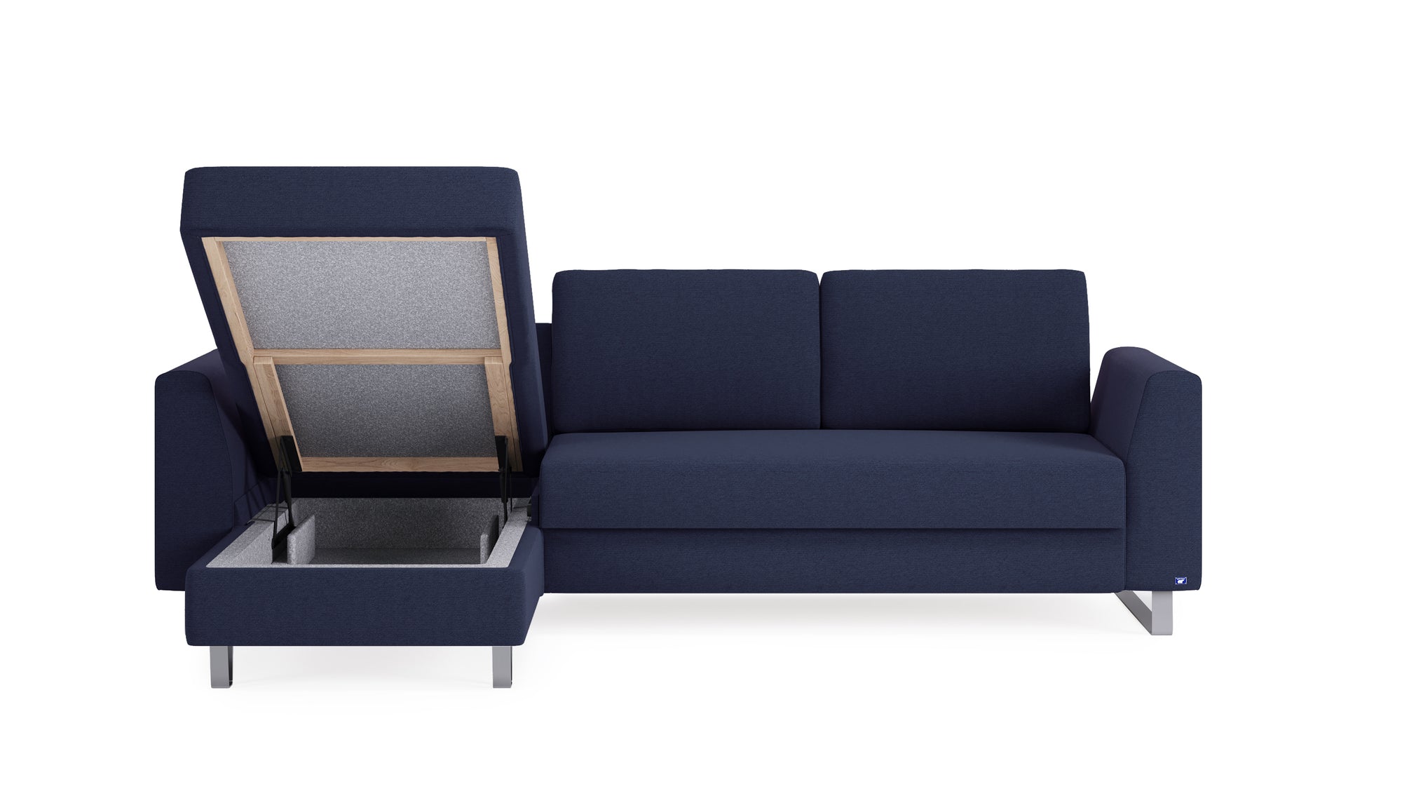 Schlafsofa von Bruno – 140 cm, in Blau, Metallfüße