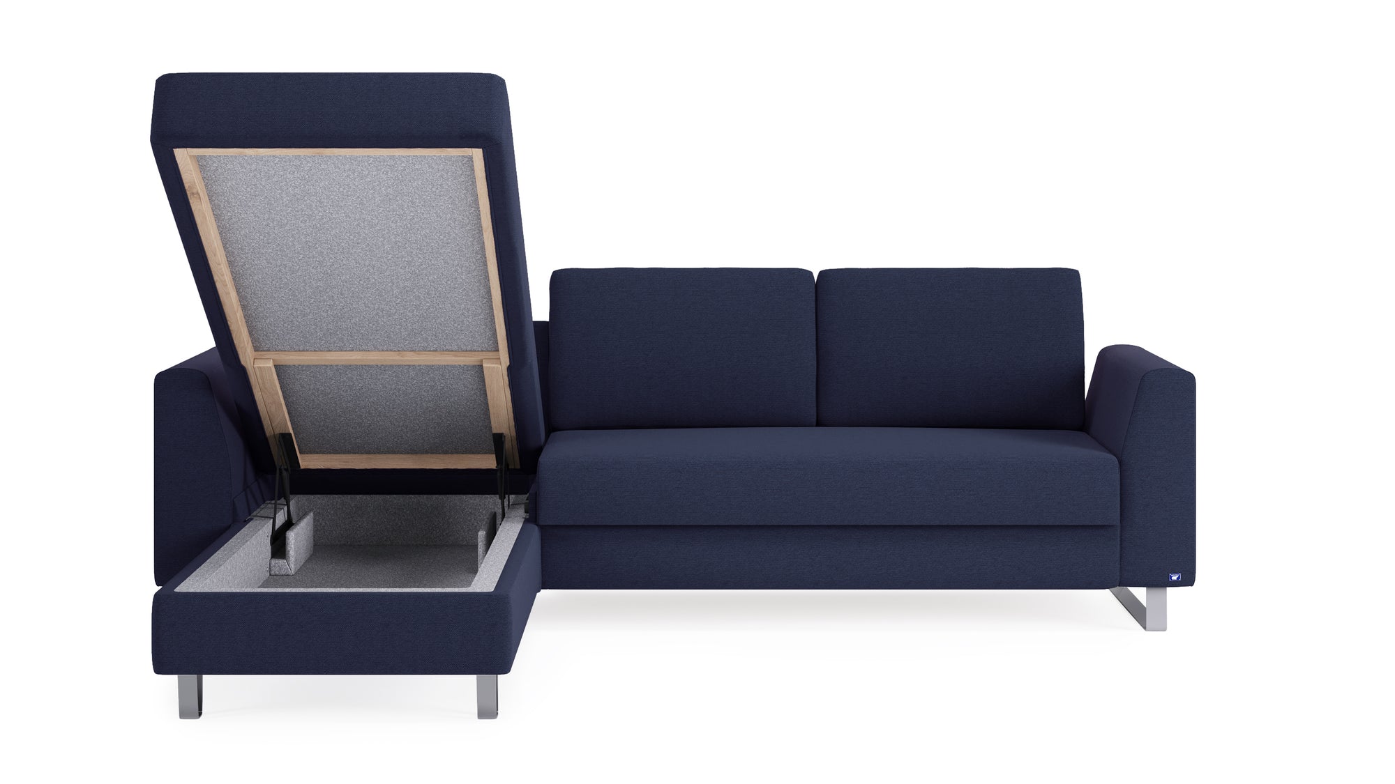 Schlafsofa von Bruno – 140 cm, in Blau, Metallfüße