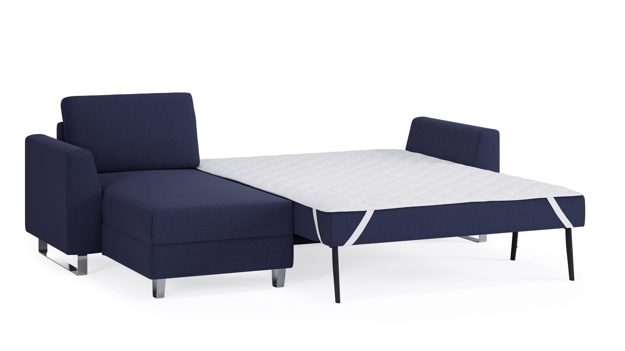 Schlafsofa von Bruno – 140 cm, in Blau, Metallfüße