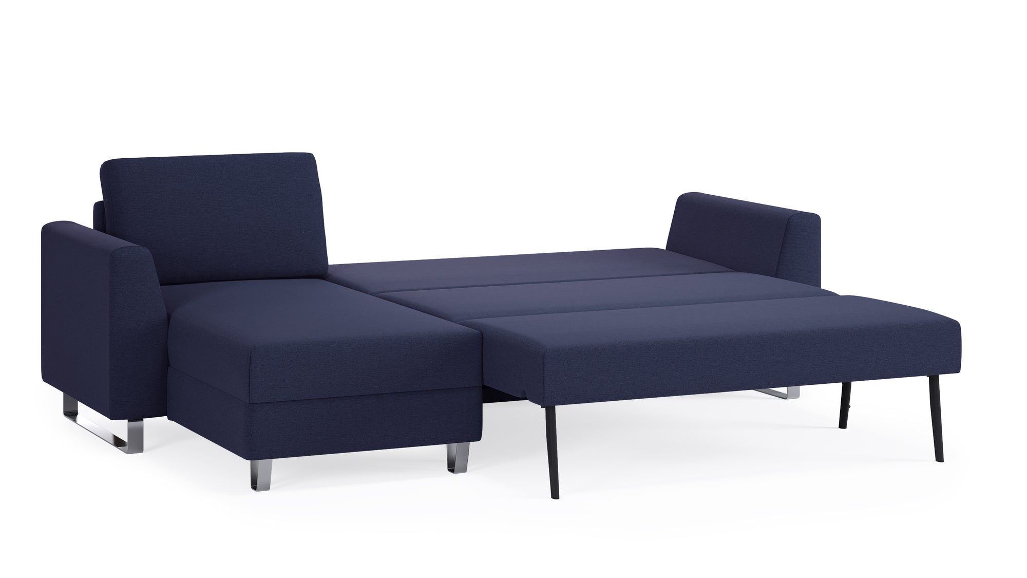 Schlafsofa von Bruno – 140 cm, in Blau, Metallfüße