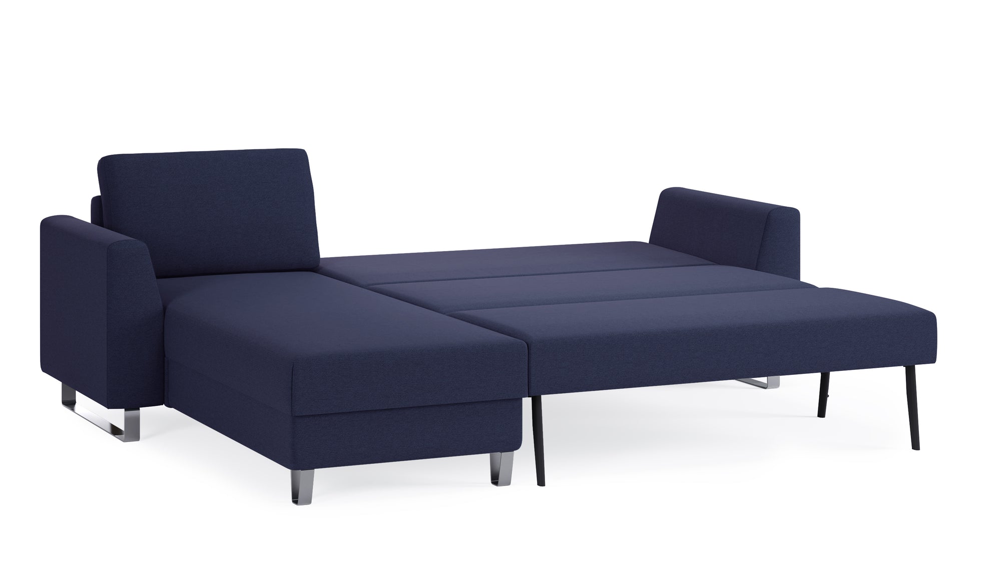 Schlafsofa von Bruno – 140 cm, in Blau, Metallfüße