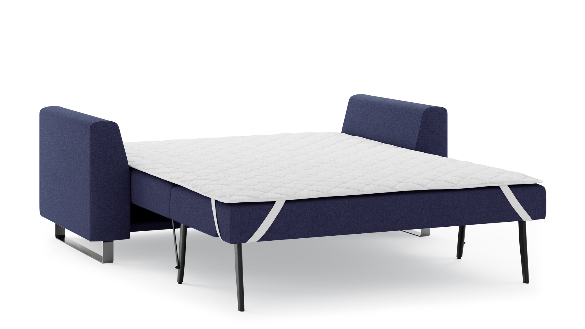 Schlafsofa von Bruno – 140 cm, in Blau, Metallfüße