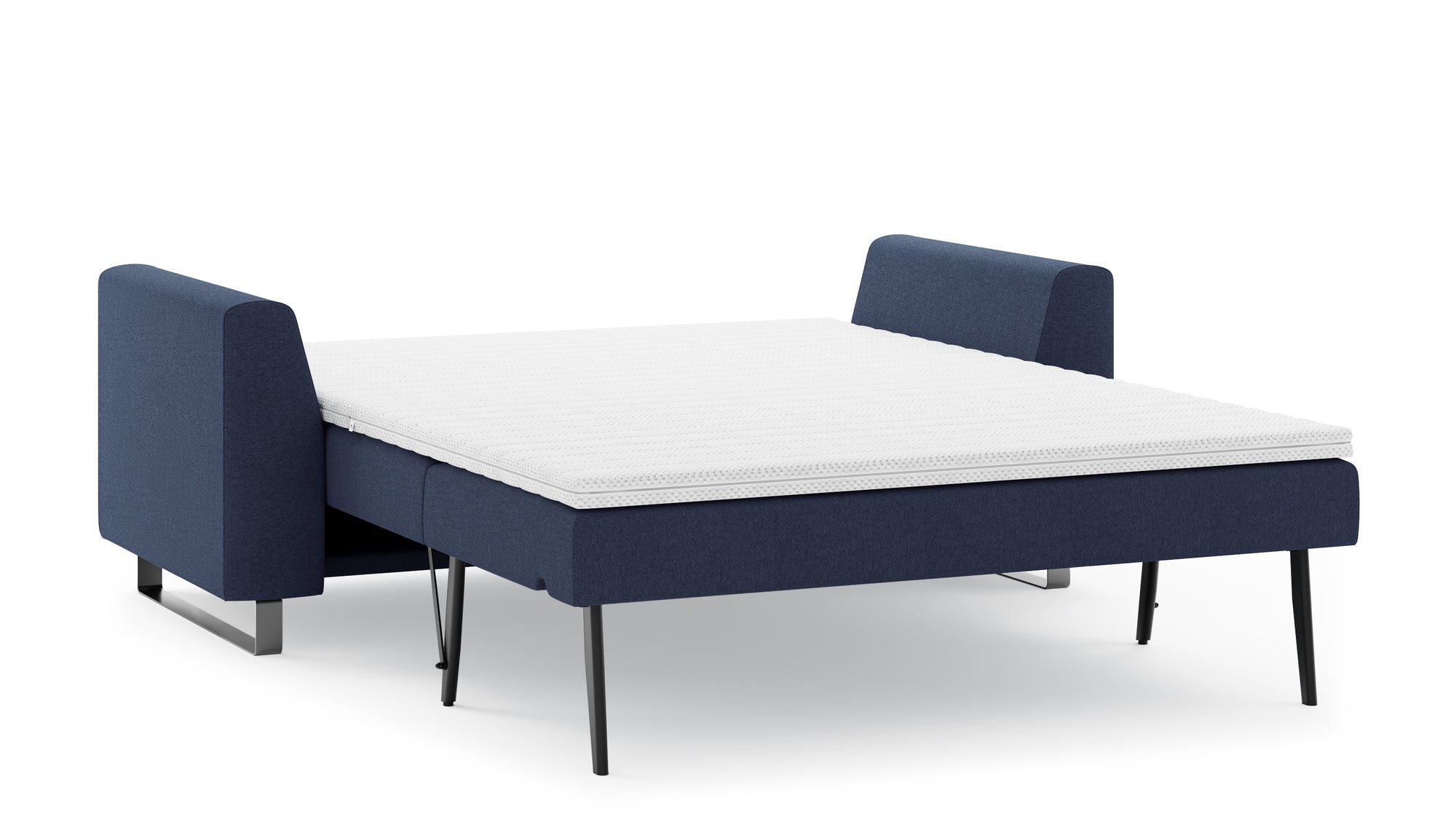 Schlafsofa von Bruno – 140 cm, in Blau, Metallfüße