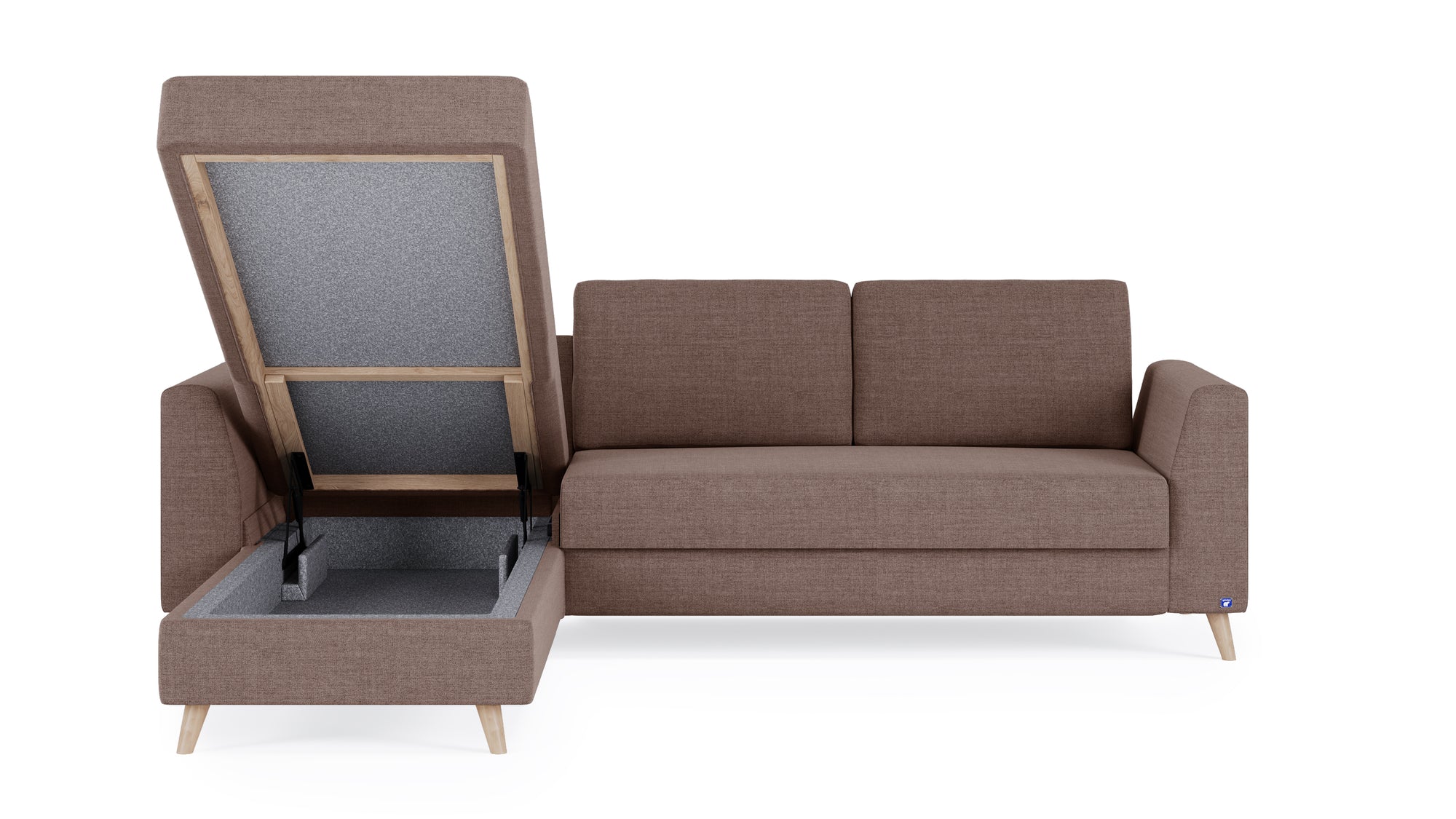 Schlafsofa von Bruno – 140 cm, in Braun, Holzfüße