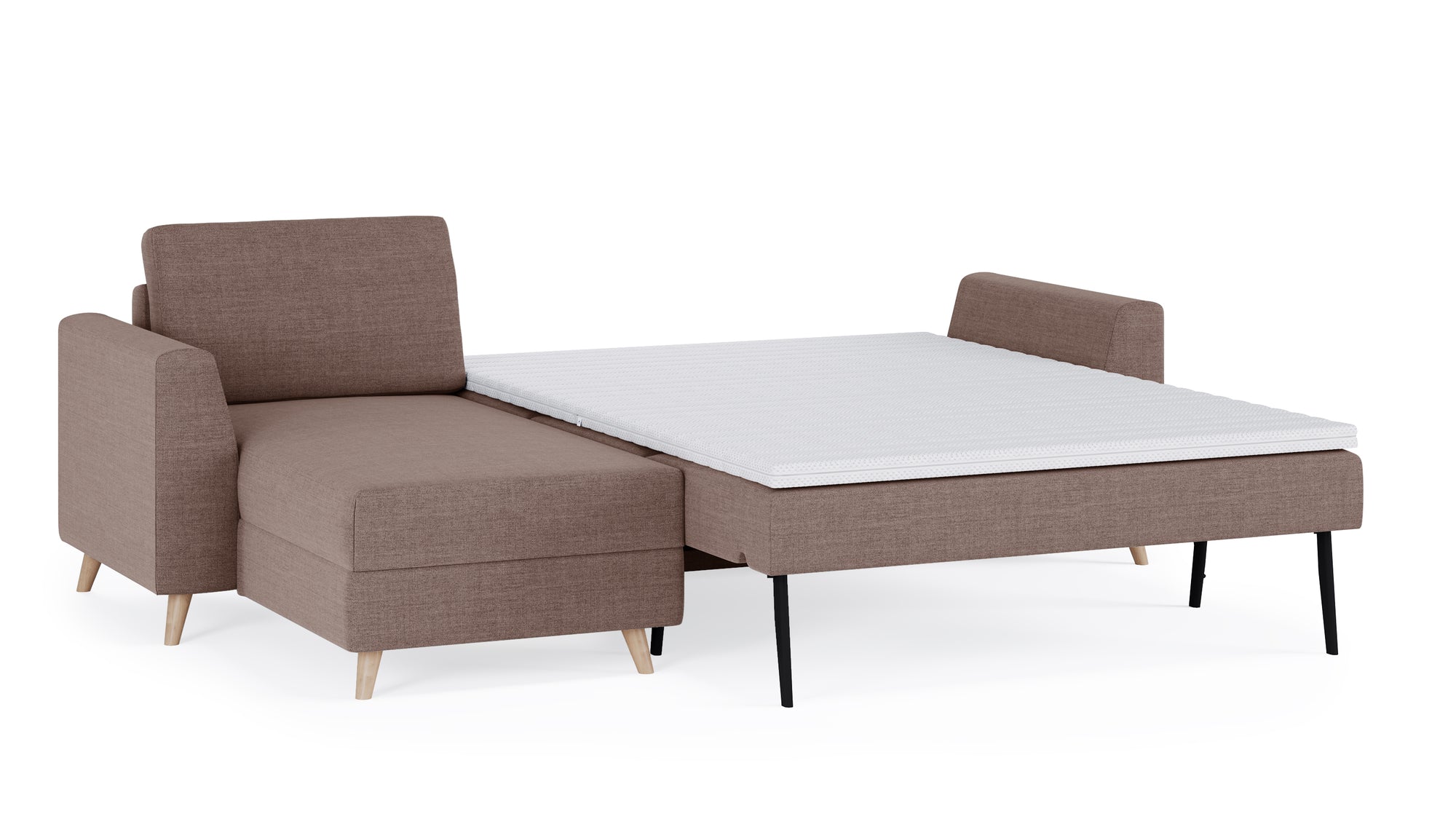 Schlafsofa von Bruno – 140 cm, in Braun, Holzfüße