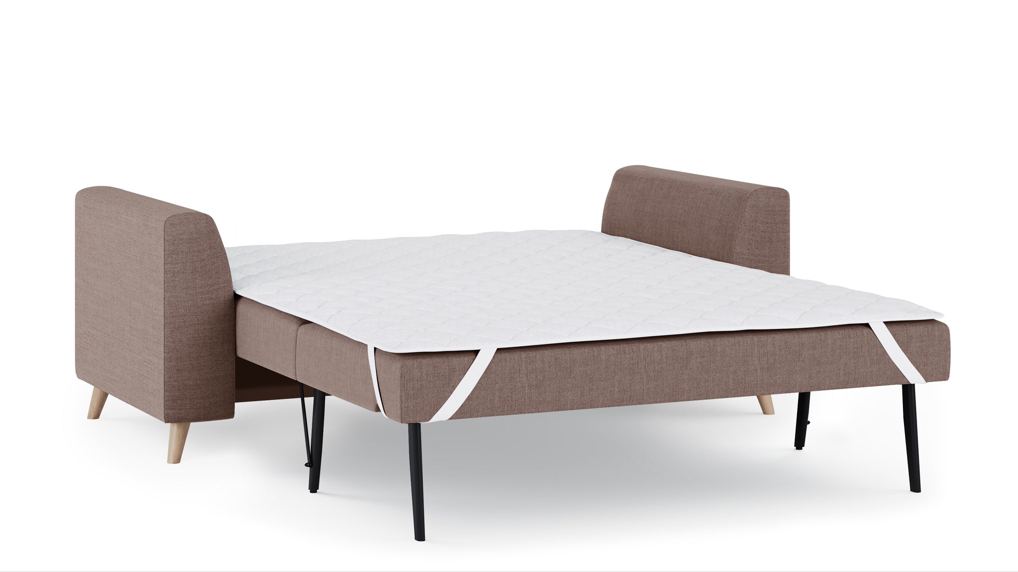 Schlafsofa von Bruno – 140 cm, in Braun, Holzfüße