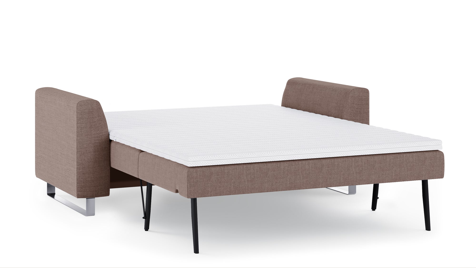 Schlafsofa von Bruno – 140 cm, in Braun, Metallfüße