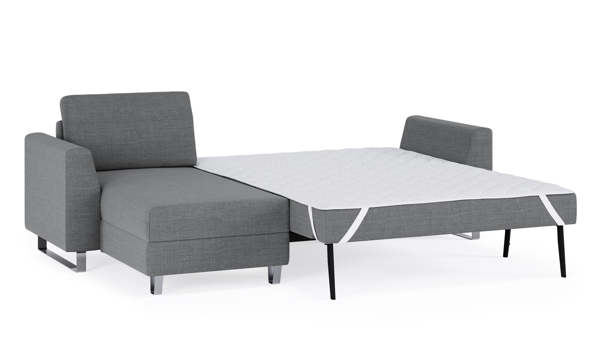 Schlafsofa von Bruno – 140 cm, in Dunkelgrau, Metallfüße