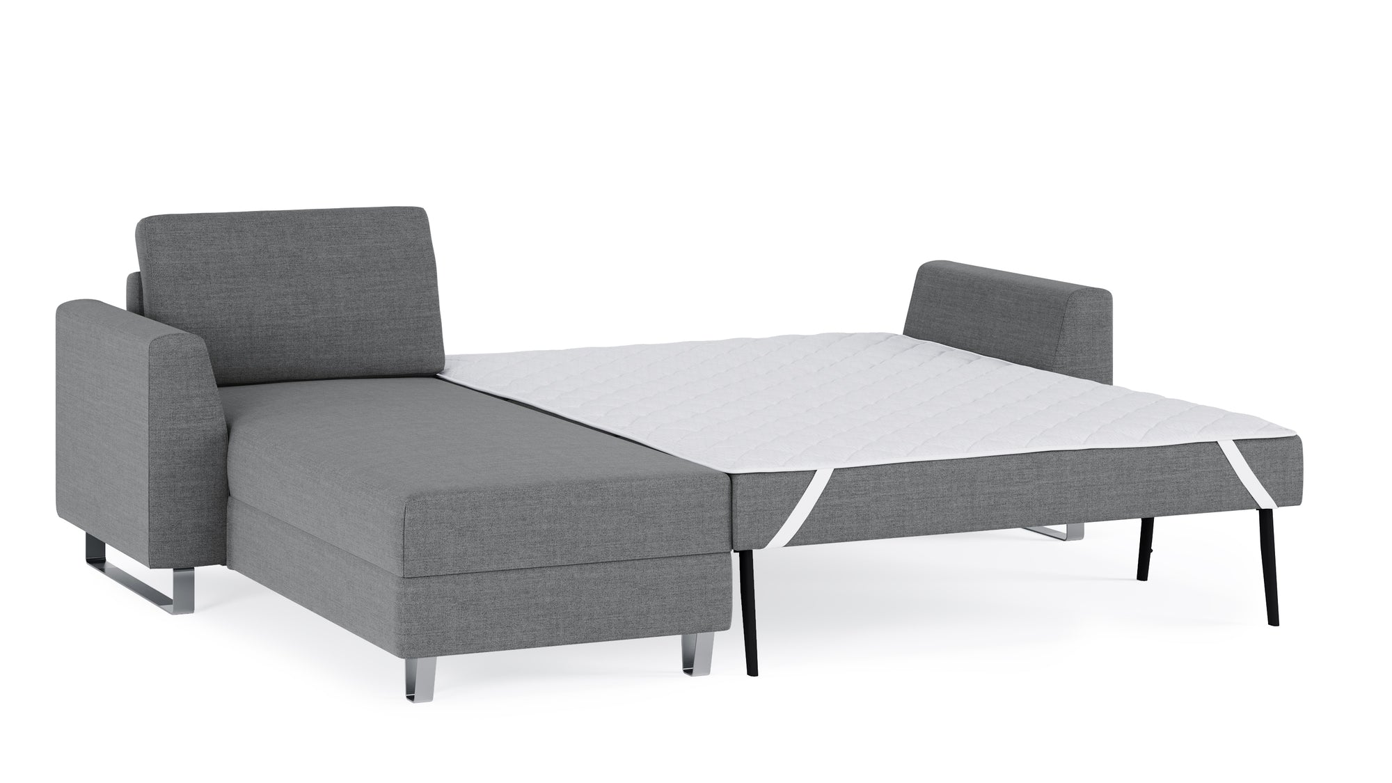 Schlafsofa von Bruno – 140 cm, in Dunkelgrau, Metallfüße