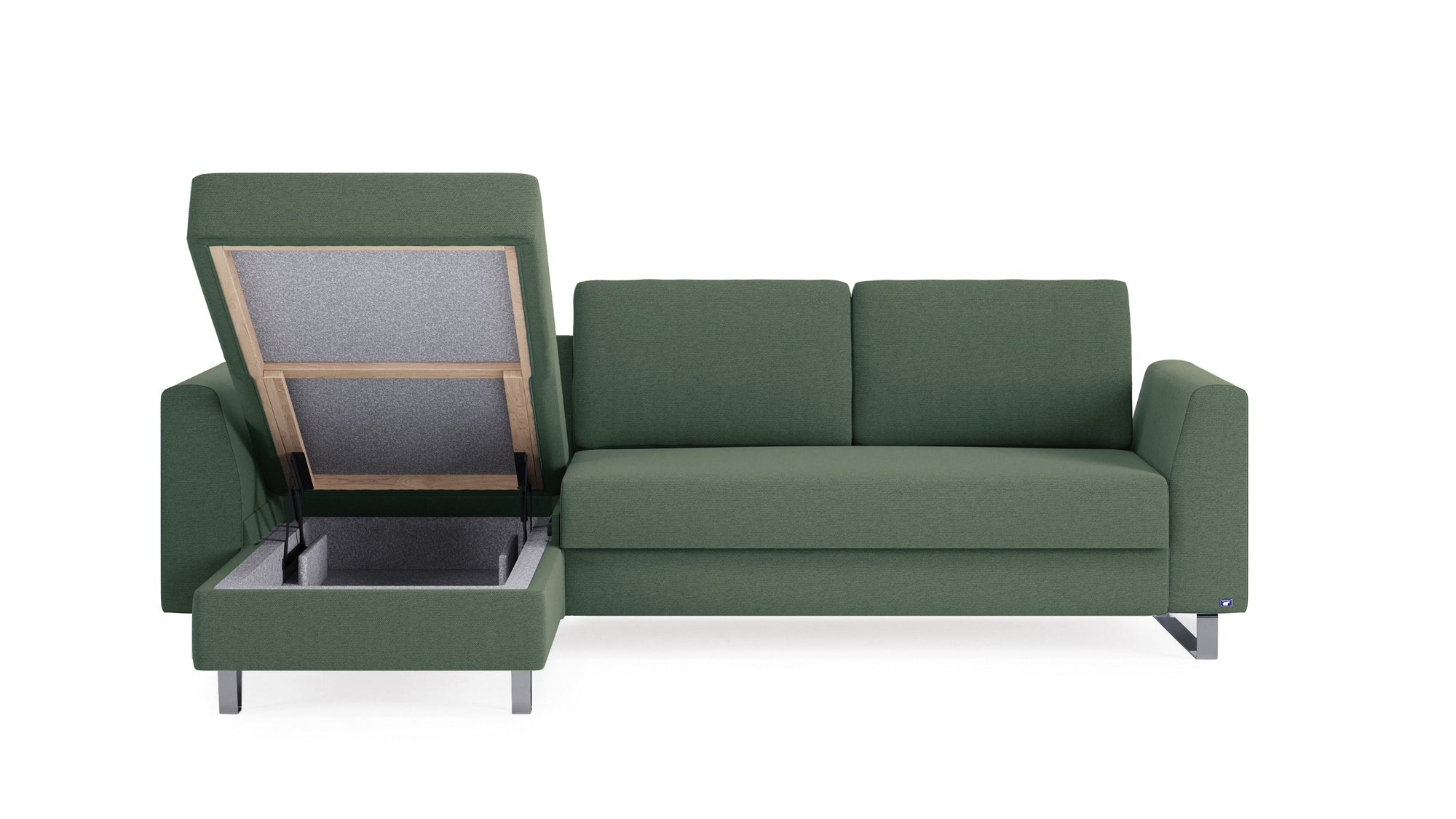 Schlafsofa von Bruno – 140 cm, in Grün, Metallfüße