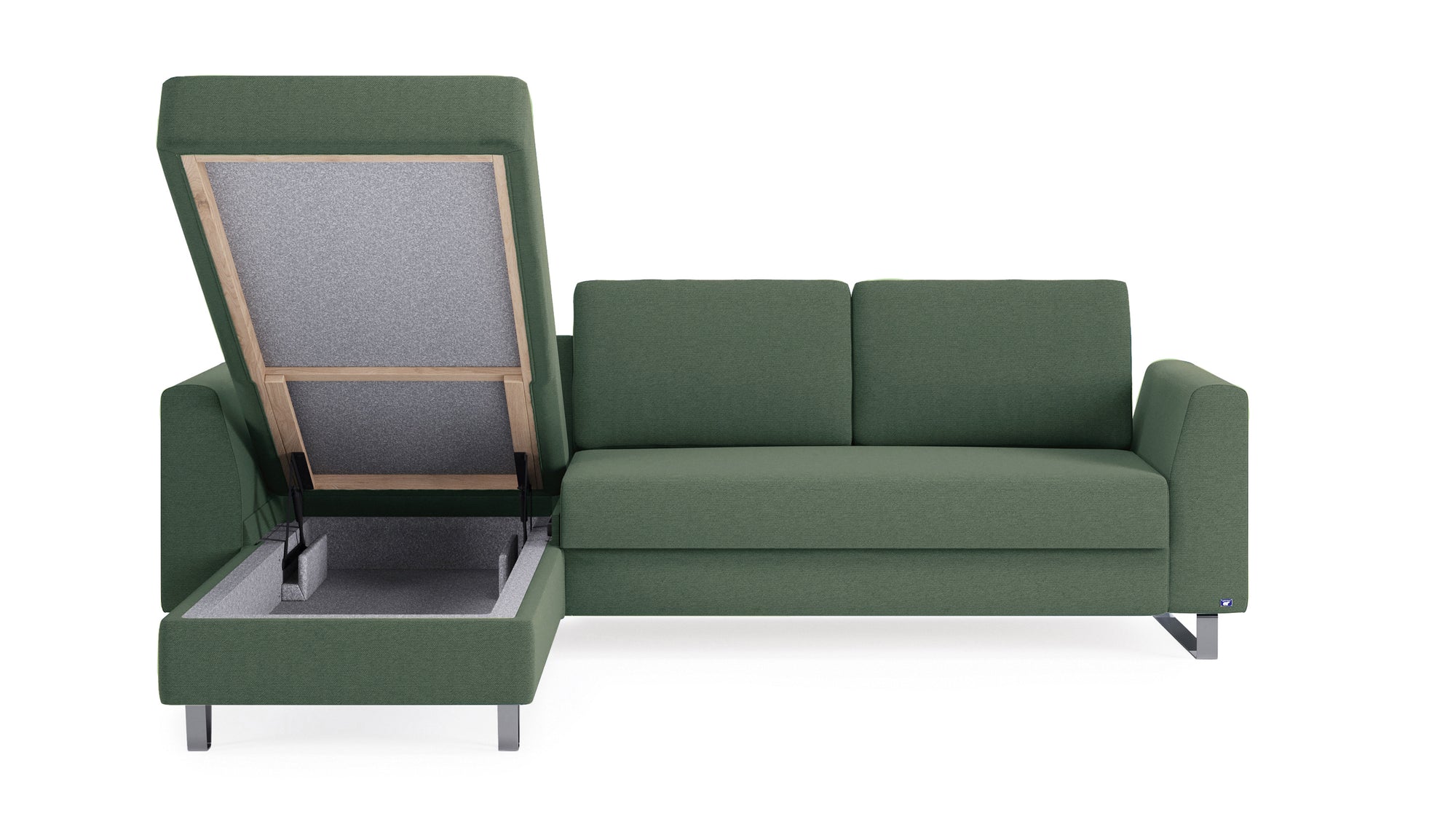 Schlafsofa von Bruno – 140 cm, in Grün, Metallfüße