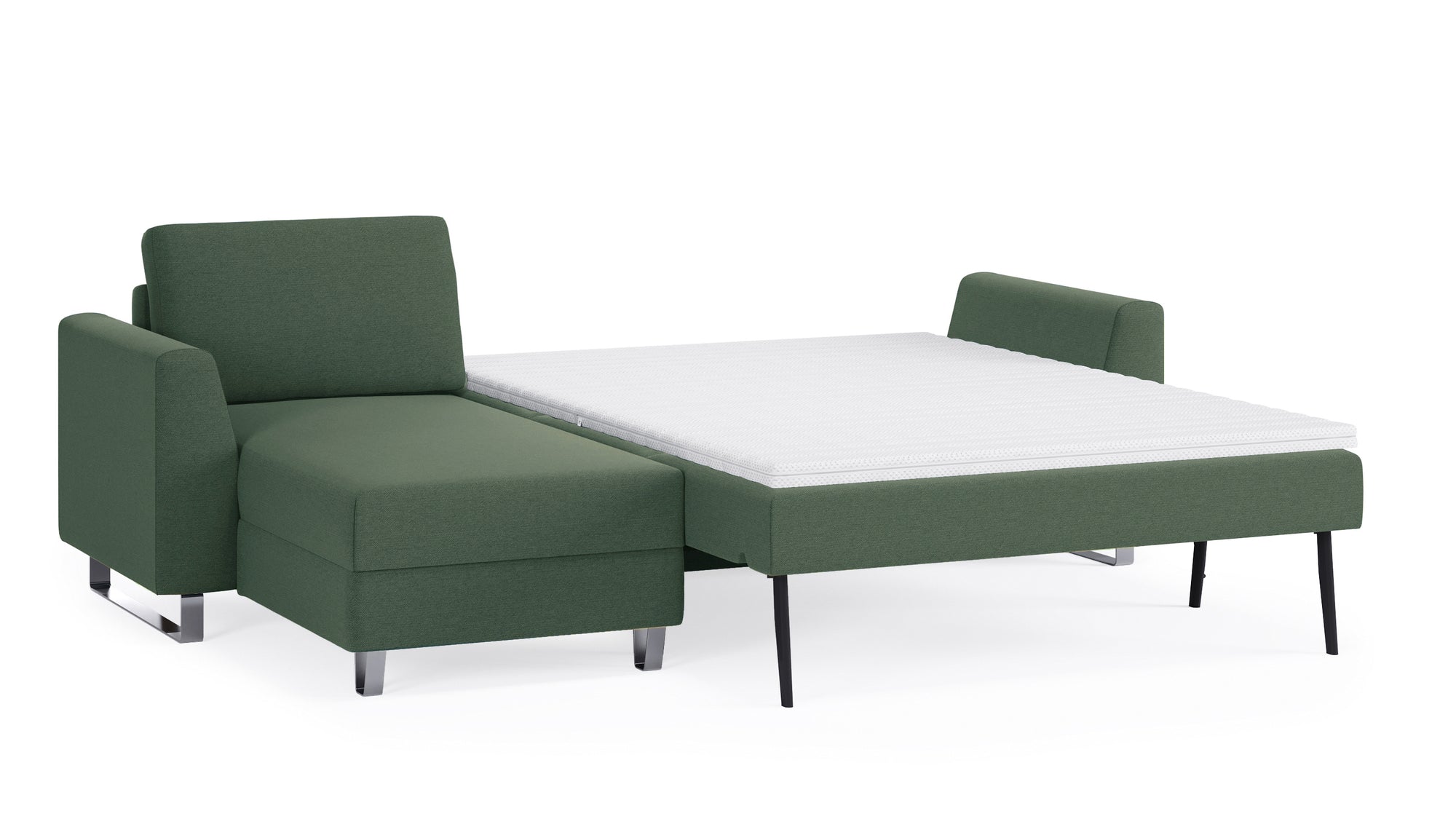 Schlafsofa von Bruno – 140 cm, in Grün, Metallfüße