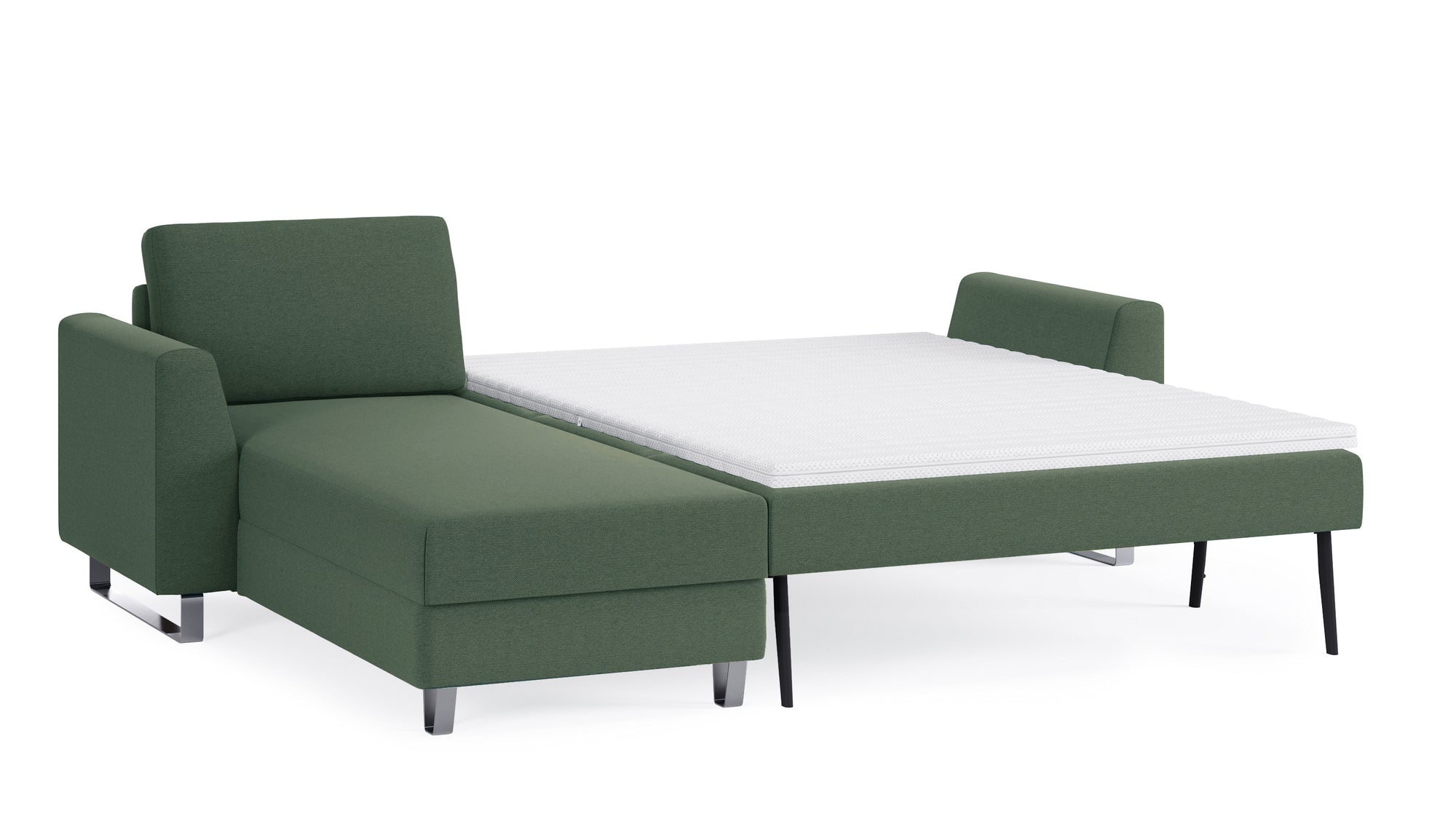 Schlafsofa von Bruno – 140 cm, in Grün, Metallfüße