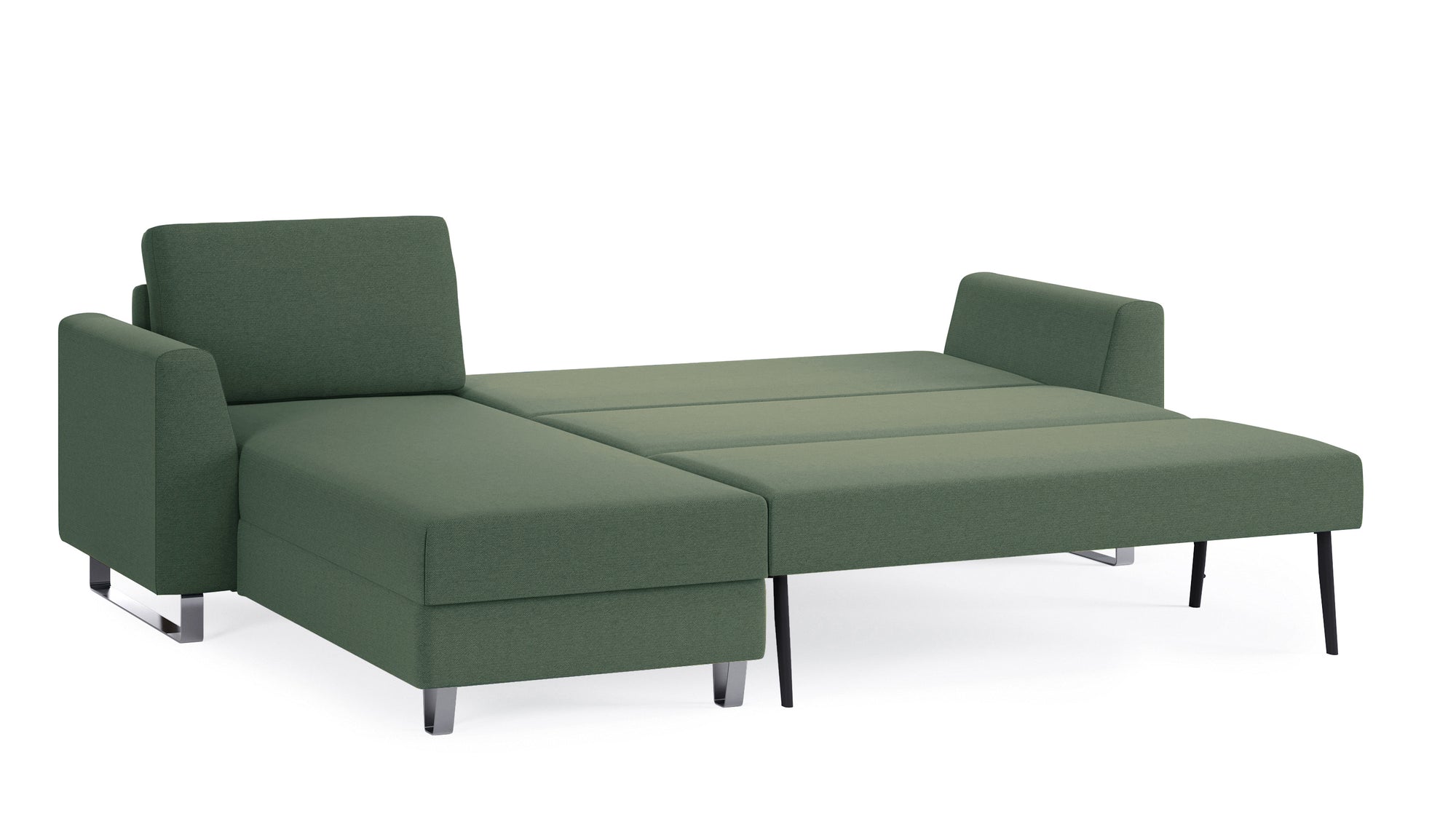 Schlafsofa von Bruno – 140 cm, in Grün, Metallfüße