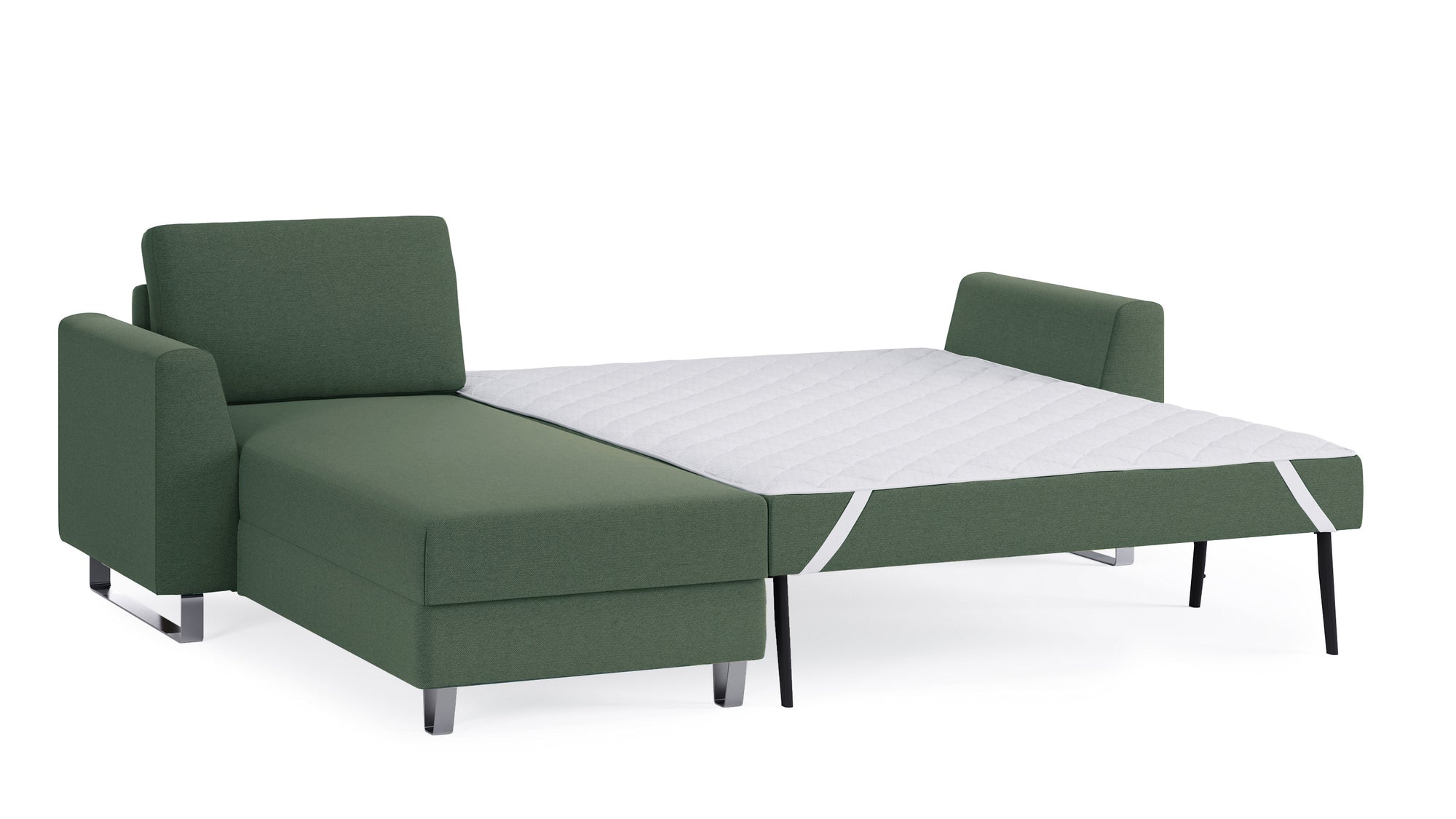 Schlafsofa von Bruno – 140 cm, in Grün, Metallfüße