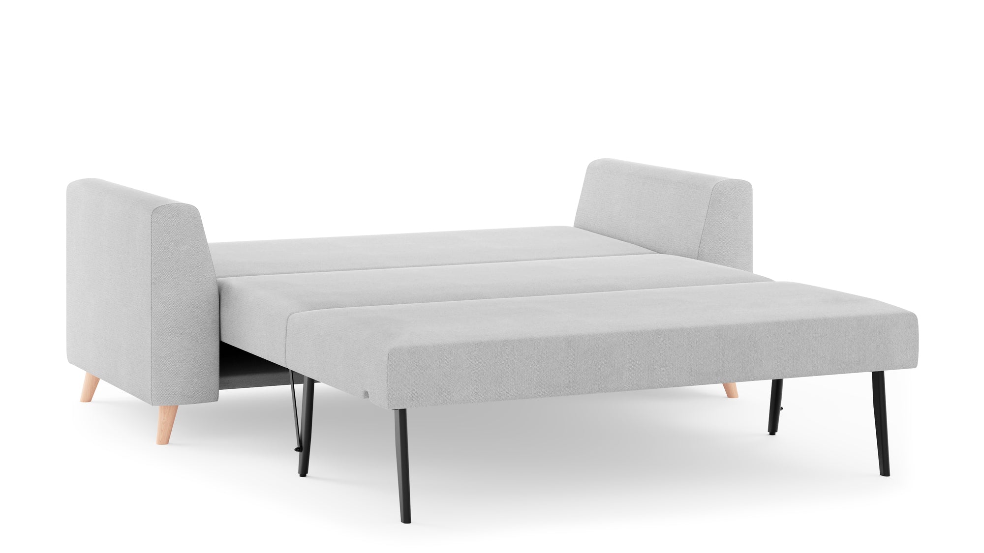 Schlafsofa von Bruno – 140 cm, in Hellgrau, Holzfüße