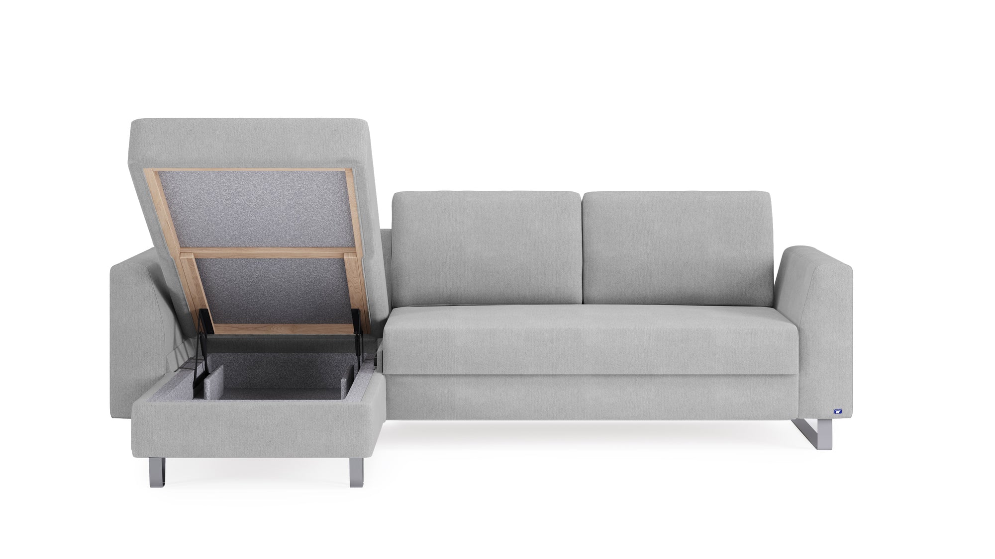 Schlafsofa von Bruno – 140 cm, in Hellgrau, Metallfüße