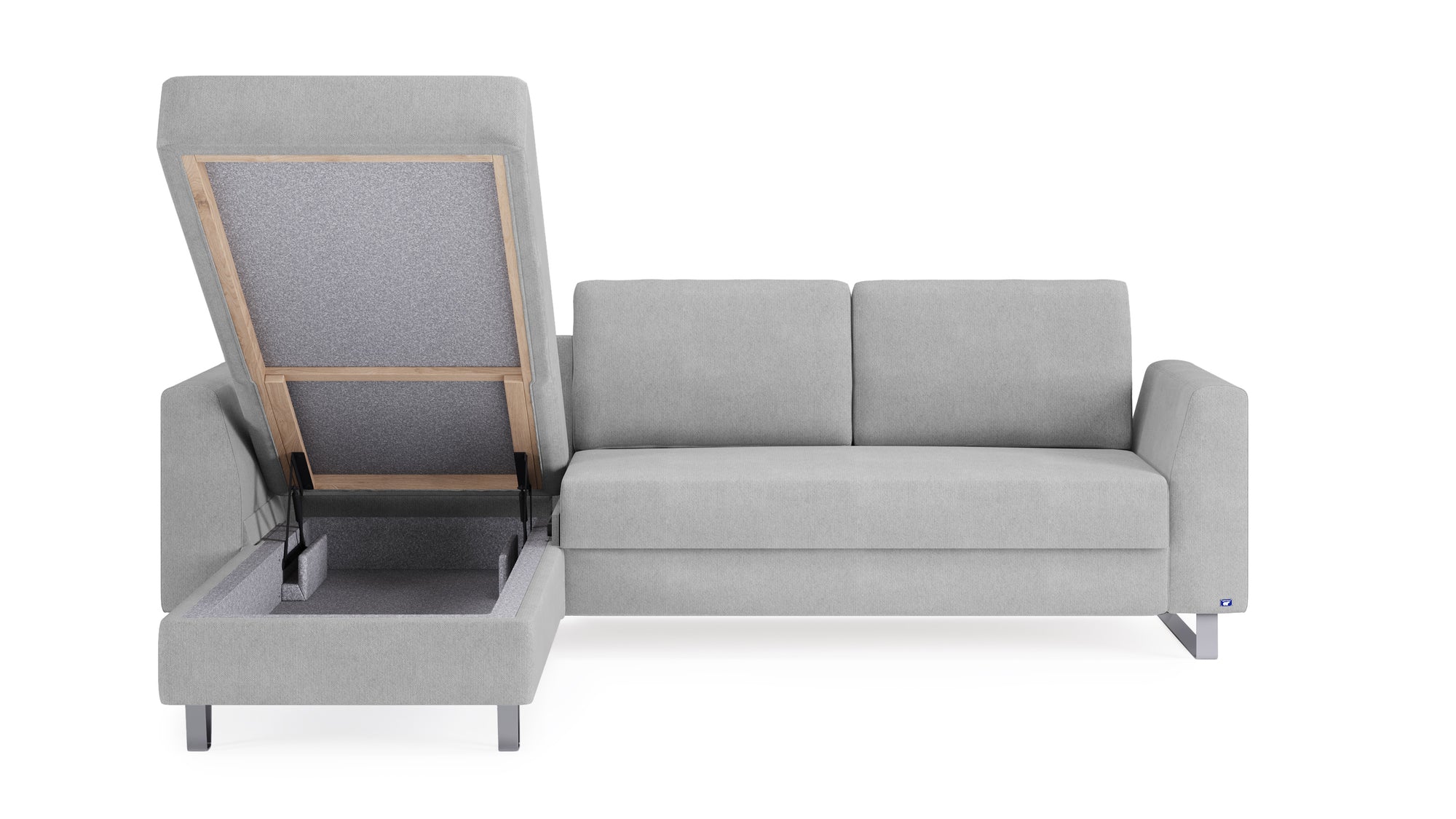 Schlafsofa von Bruno – 140 cm, in Hellgrau, Metallfüße