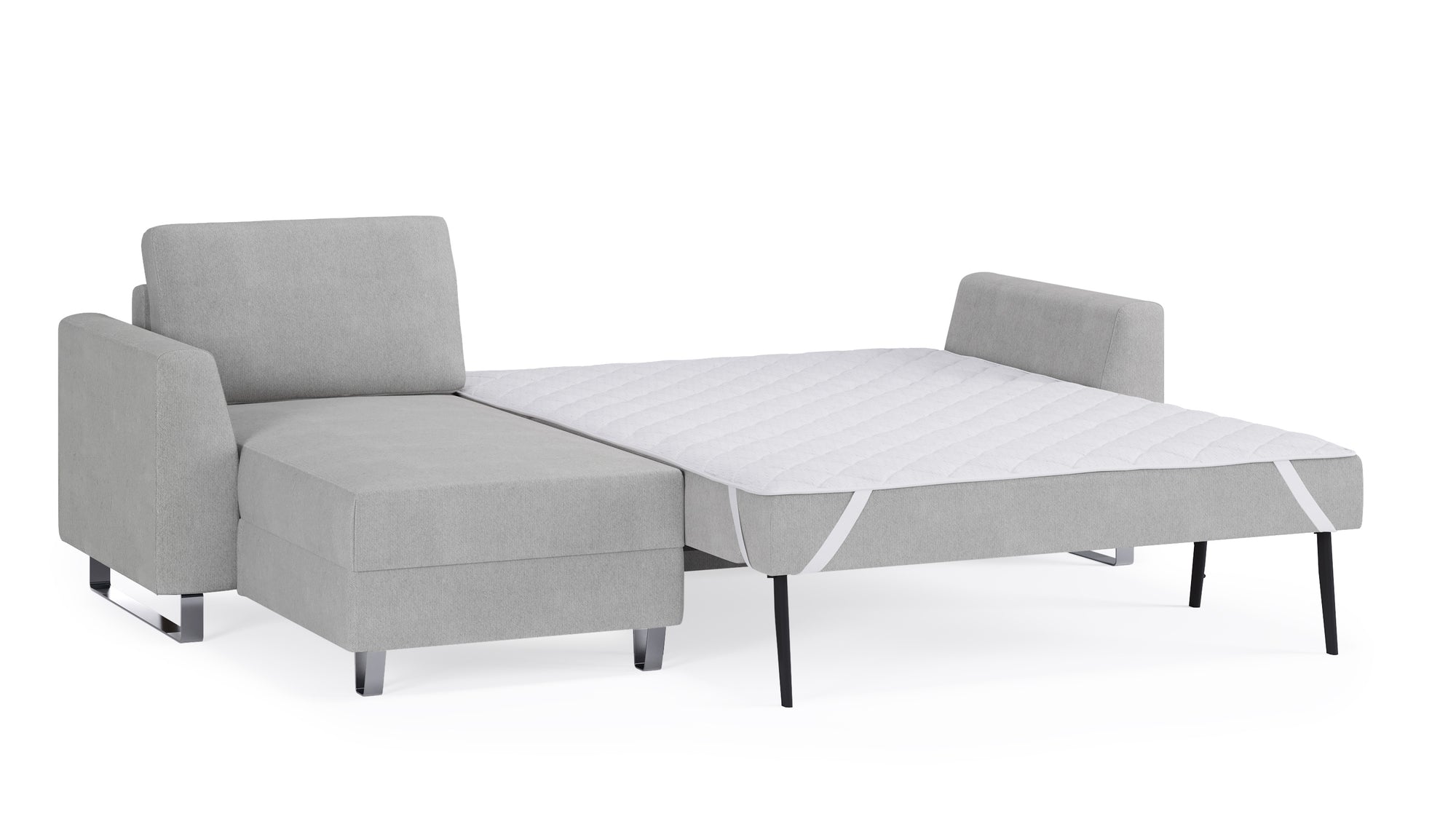 Schlafsofa von Bruno – 140 cm, in Hellgrau, Metallfüße