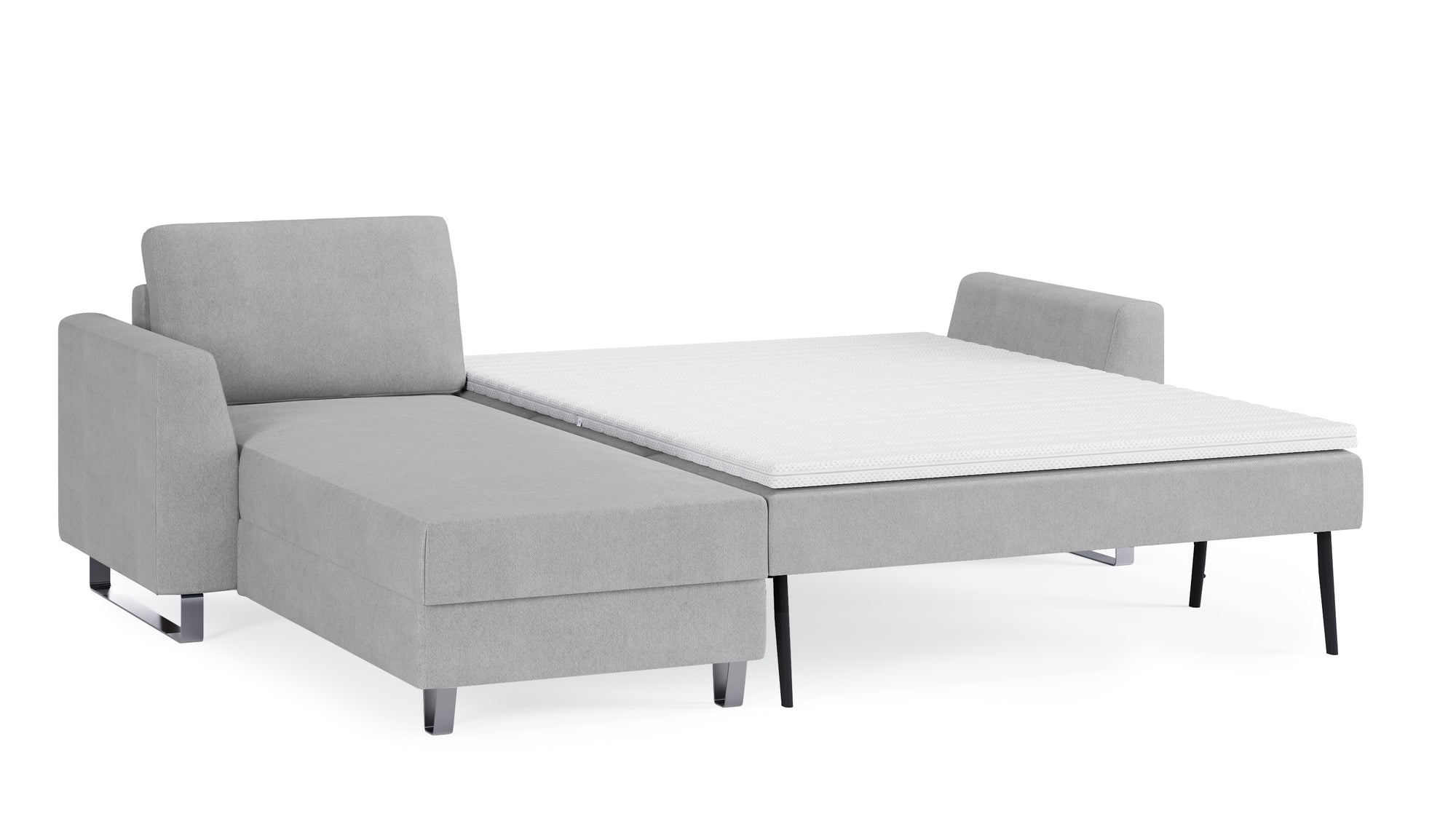 Schlafsofa von Bruno – 140 cm, in Hellgrau, Metallfüße