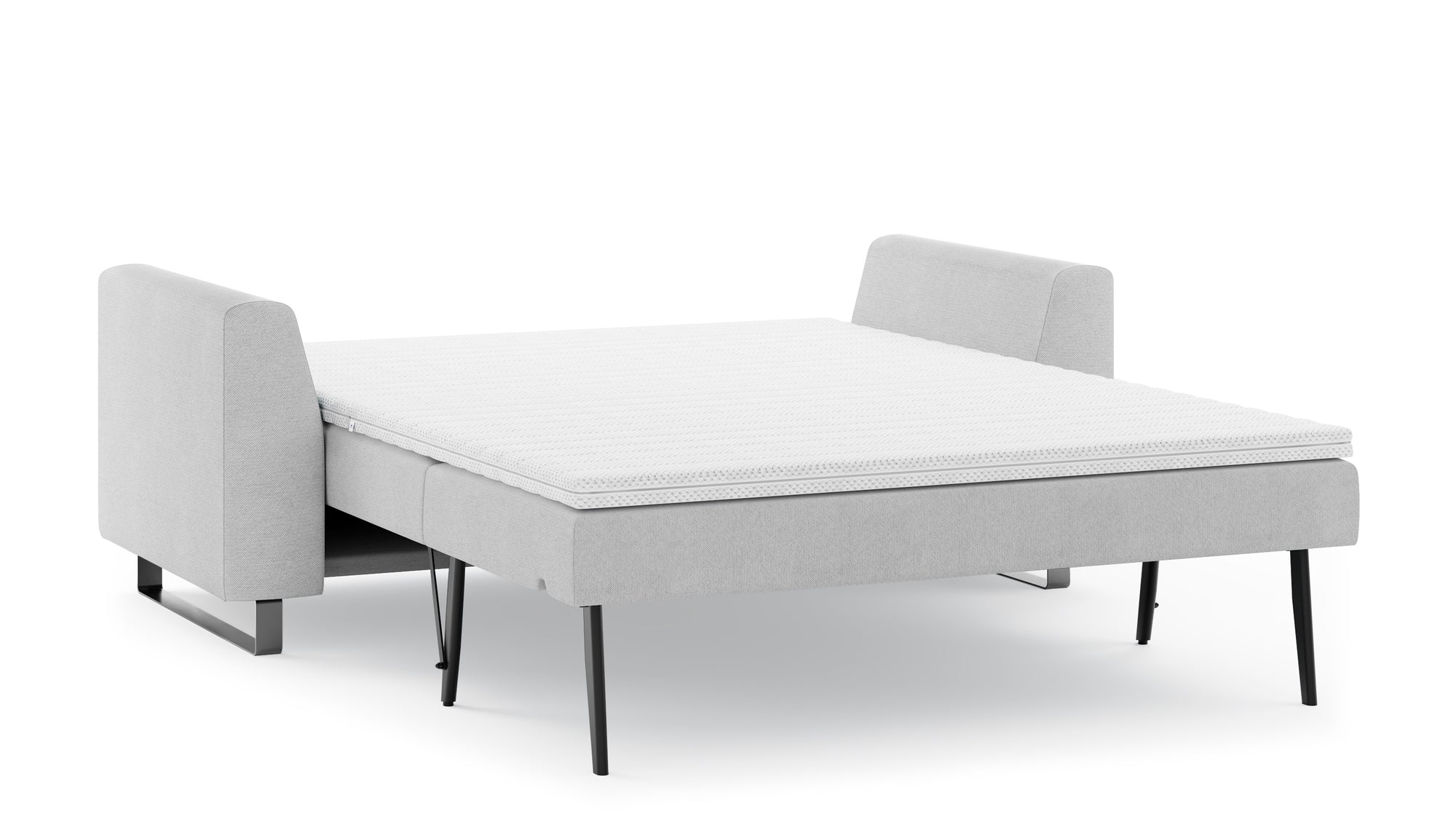 Schlafsofa von Bruno – 140 cm, in Hellgrau, Metallfüße