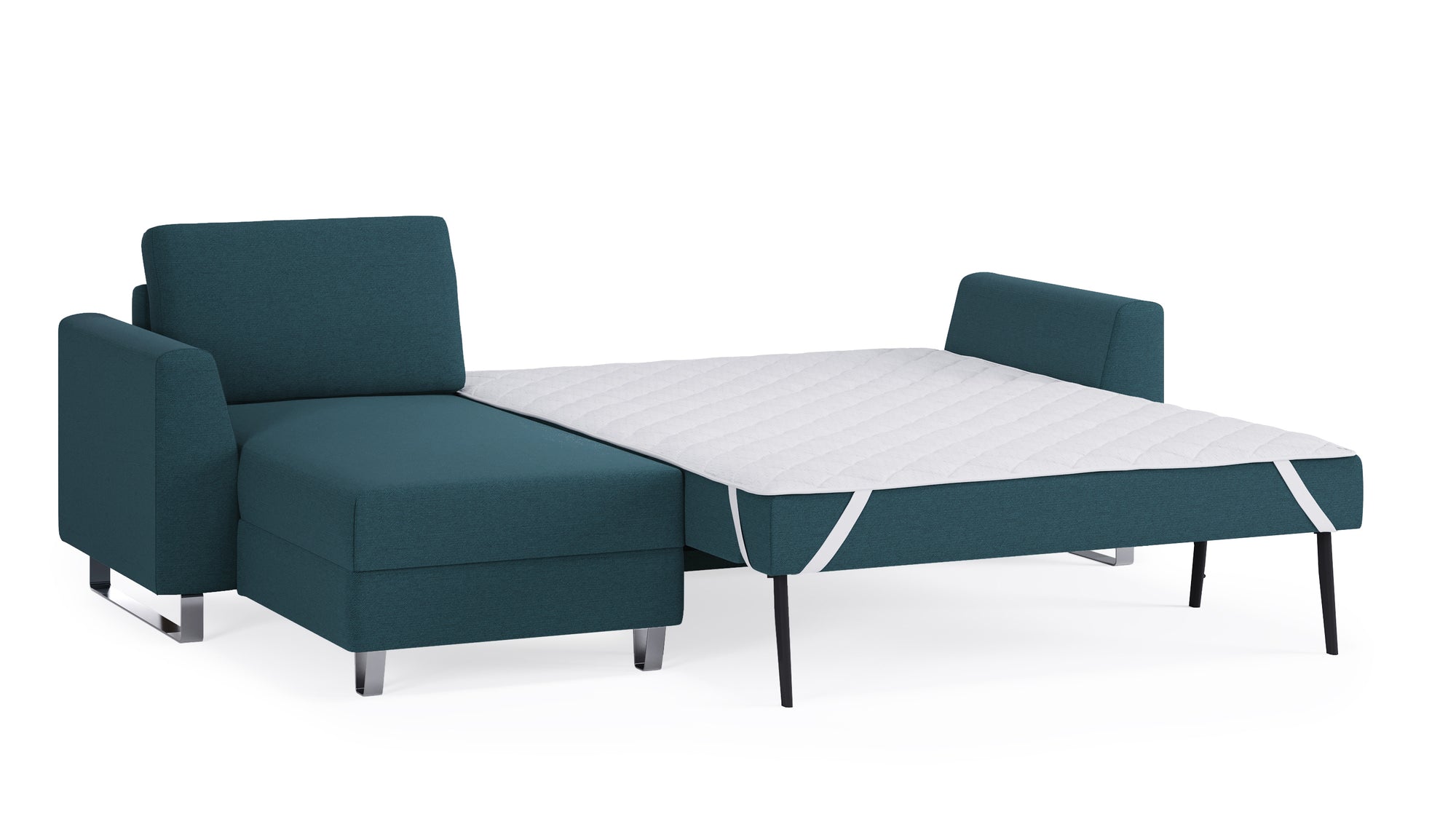 Schlafsofa von Bruno – 140 cm, in Türkis, Metallfüße