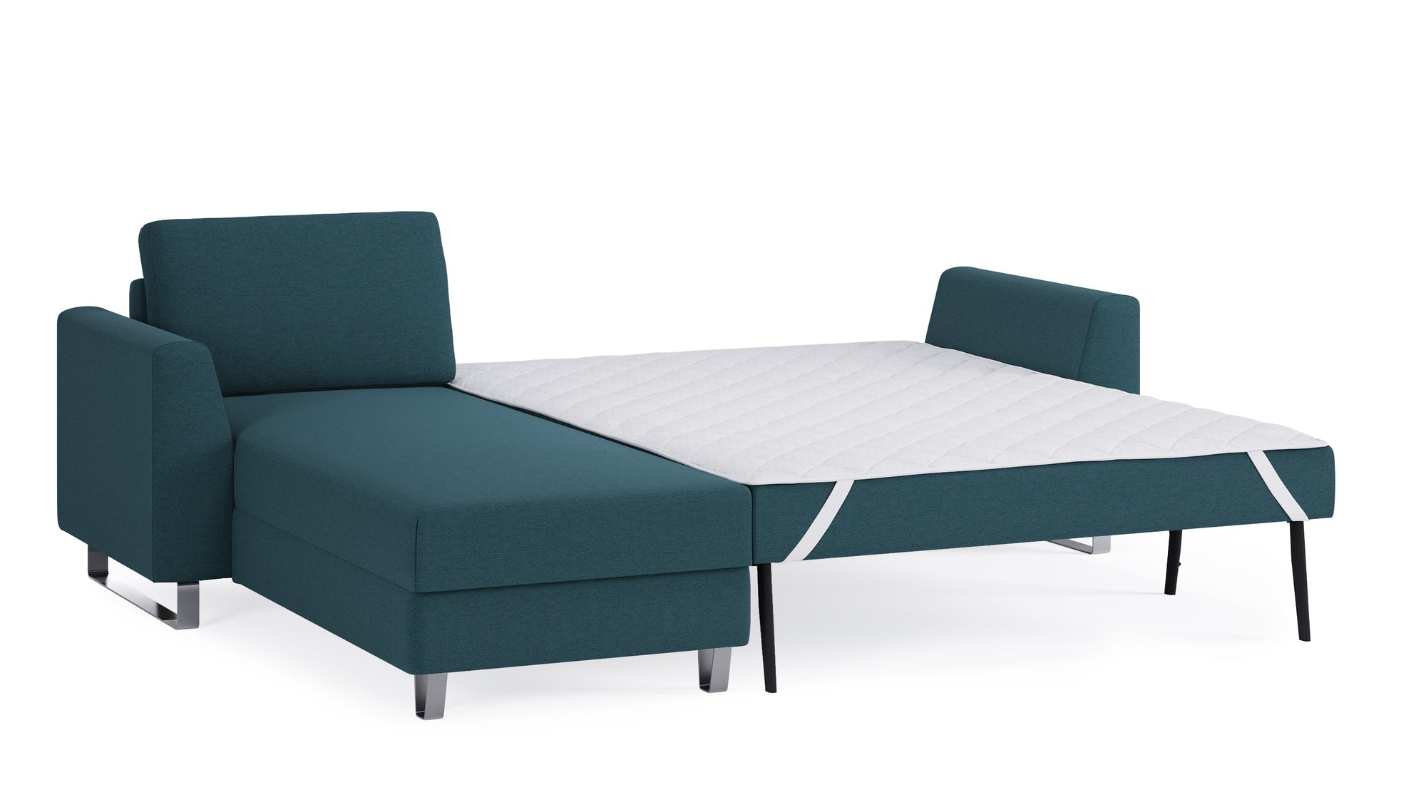 Schlafsofa von Bruno – 140 cm, in Türkis, Metallfüße
