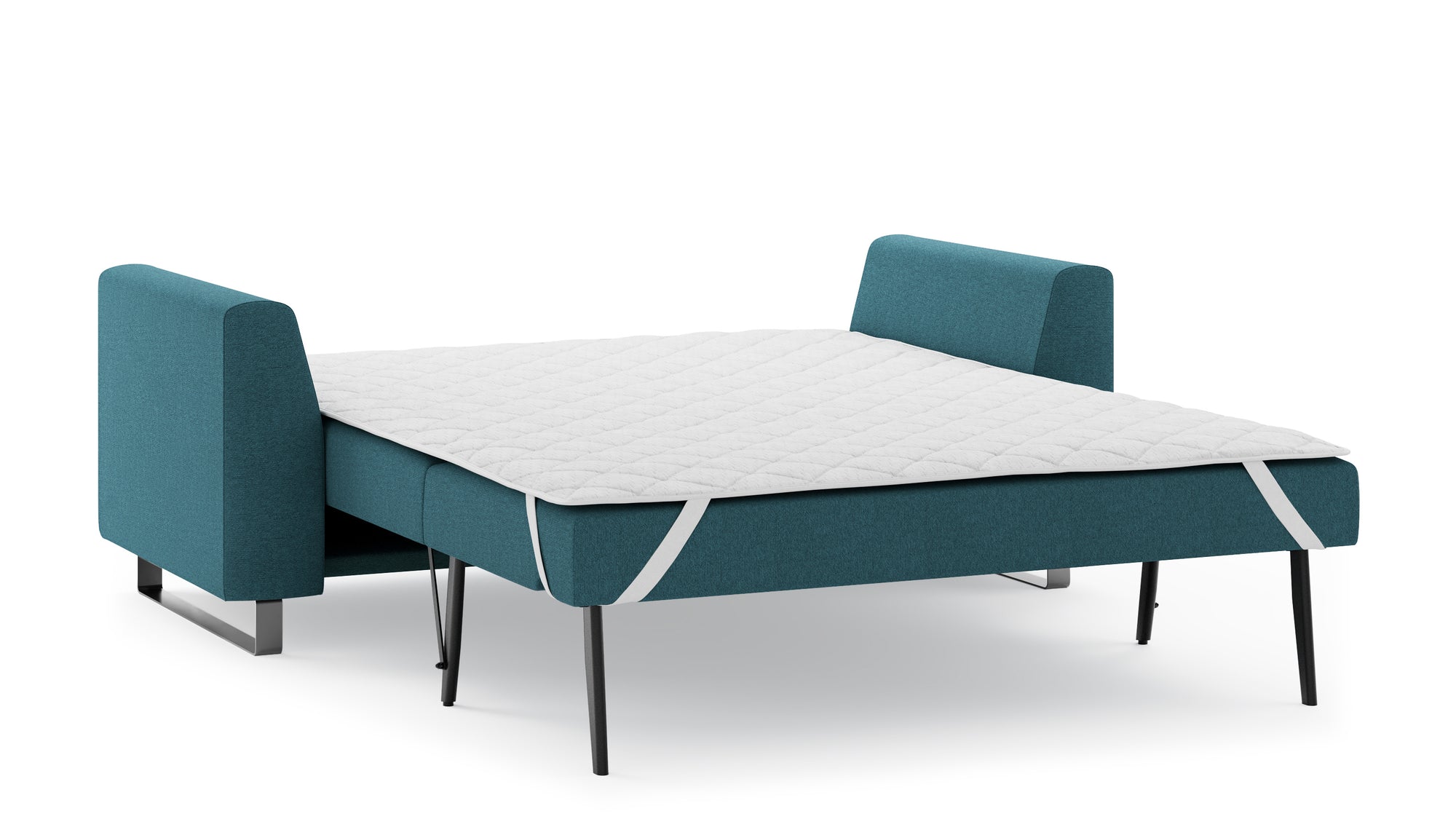 Schlafsofa von Bruno – 140 cm, in Türkis, Metallfüße