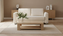Schlafsofa von Bruno – 140 cm, in Beige, Klassik-Armlehnen, Metallfüße