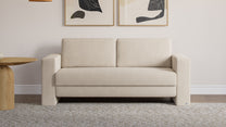 Schlafsofa von Bruno – 140 cm, in Beige, Kubus-Armlehnen