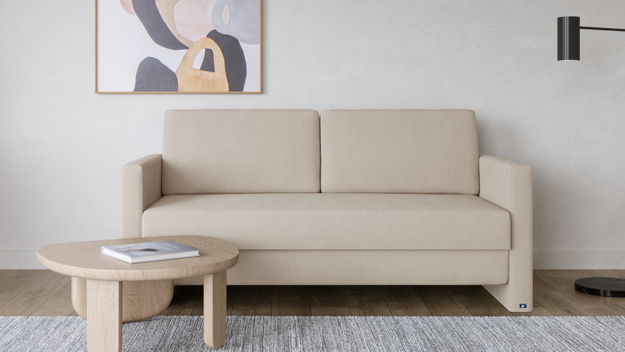 Schlafsofa von Bruno – 140 cm, in Beige, schmale Armlehnen