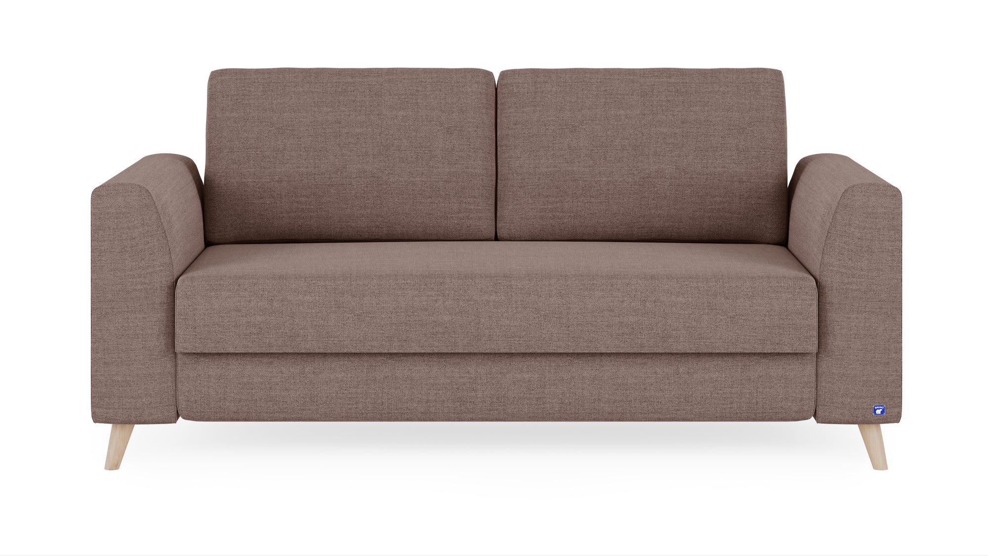 Schlafsofa von Bruno – 140 cm, in Braun, Klassik-Armlehnen, Holzfüße