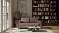 Schlafsofa von Bruno – 140 cm, in Braun, Kubus-Armlehnen