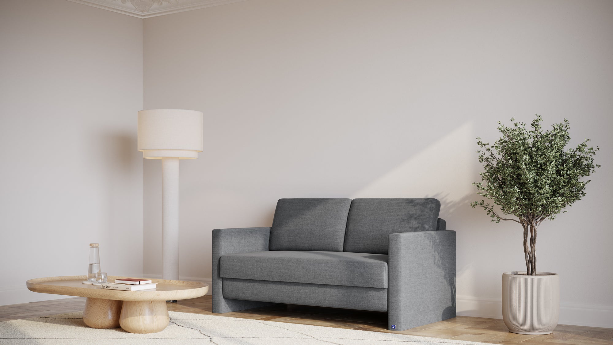 Schlafsofa von Bruno – 140 cm, in Dunkelgrau, schmale Armlehnen