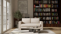 Schlafsofa von Bruno – 140 cm, in Glory Soft Beige, Kubus-Armlehnen