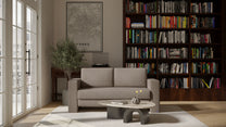 Schlafsofa von Bruno – 140 cm, in Glory Taupe, Kubus-Armlehnen