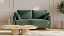 Bruno Schlafsofa 140 cm in Grün mit Flow-Armlehnen und Holzfüßen – Produktansicht