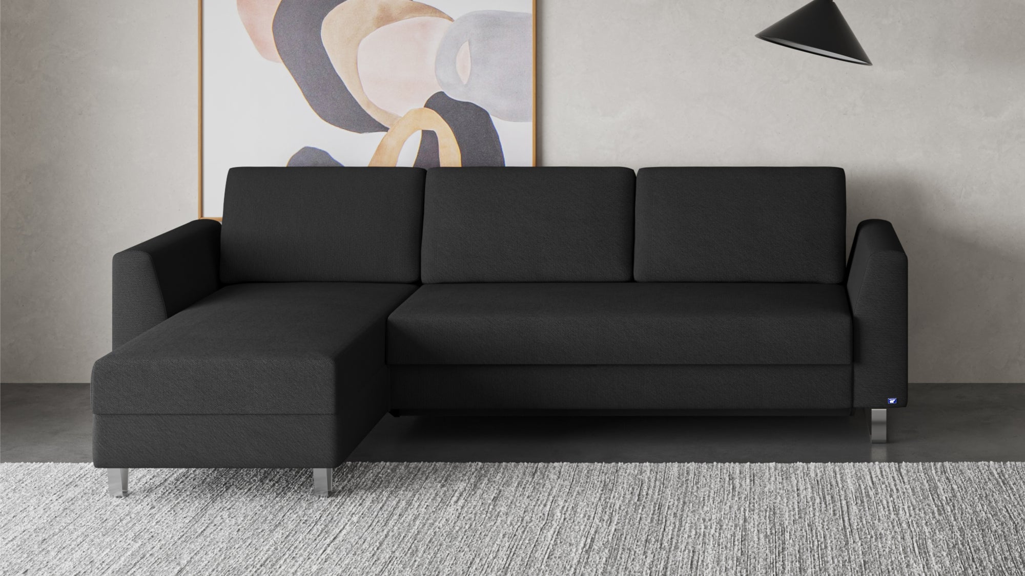 Schlafsofa von Bruno – 140 cm, in Anthrazit, Klassik-Armlehnen, Metallfüße