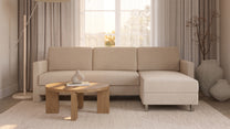 Schlafsofa von Bruno – 140 cm, in Beige, schmale Armlehnen
