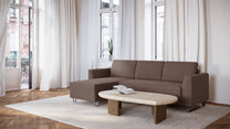 Schlafsofa von Bruno – 140 cm, in Braun, Klassik-Armlehnen, Metallfüße