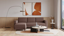 Schlafsofa von Bruno – 140 cm, in Braun, Kubus-Armlehnen